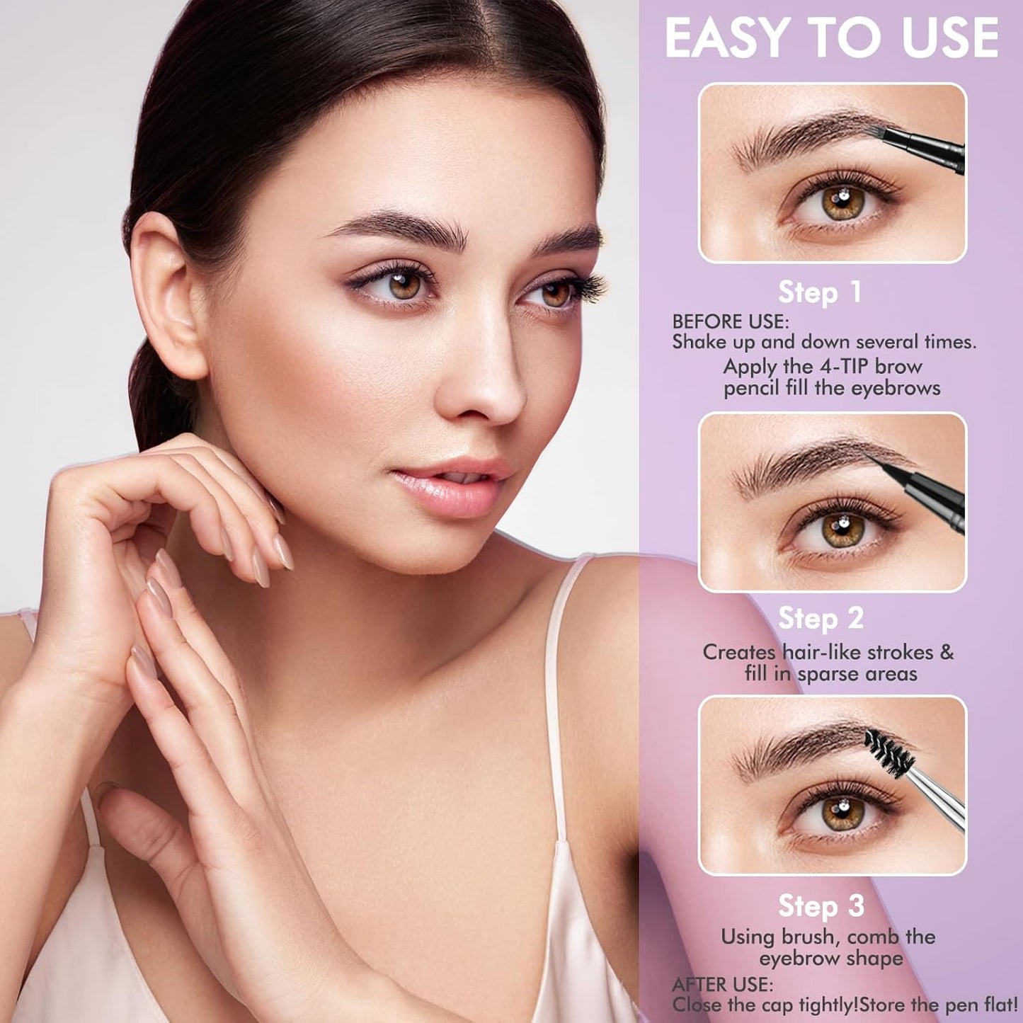 LAVONE Eyebrow Pencil, 2-In-1 Waterproof Eyebrow Pen, with 3 Tip Microblading Eyebrow Pen and Ultra-Precise Brow Pencil, Dual-ended Eyebrow Brush, for Eyebrow Makeup - Black Brown