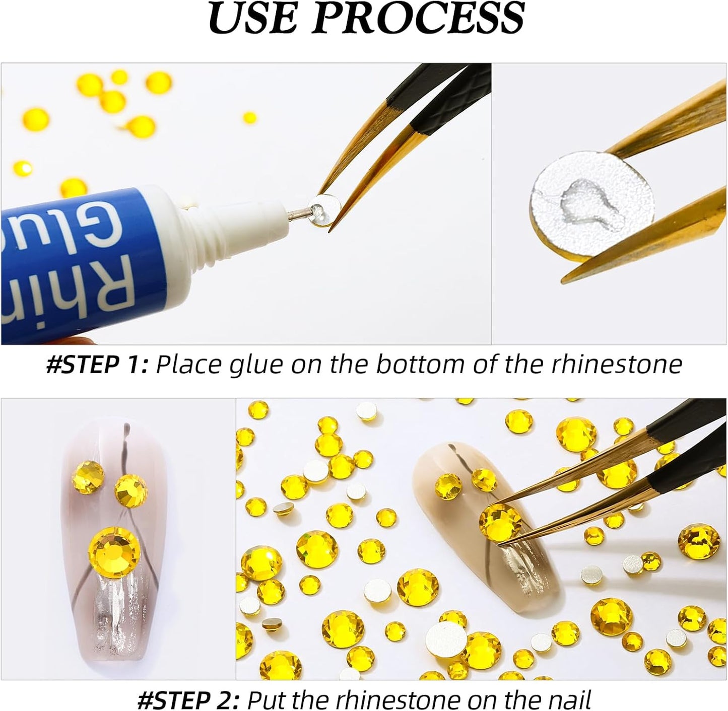 Citrine Flatback Rhinestones, Glass Rhinestones for Nail Art and Craft, Glue Fix, Loose Crystal Gemstones(Yellow, SS12, 1440pcs, 2.9-3.0mm)