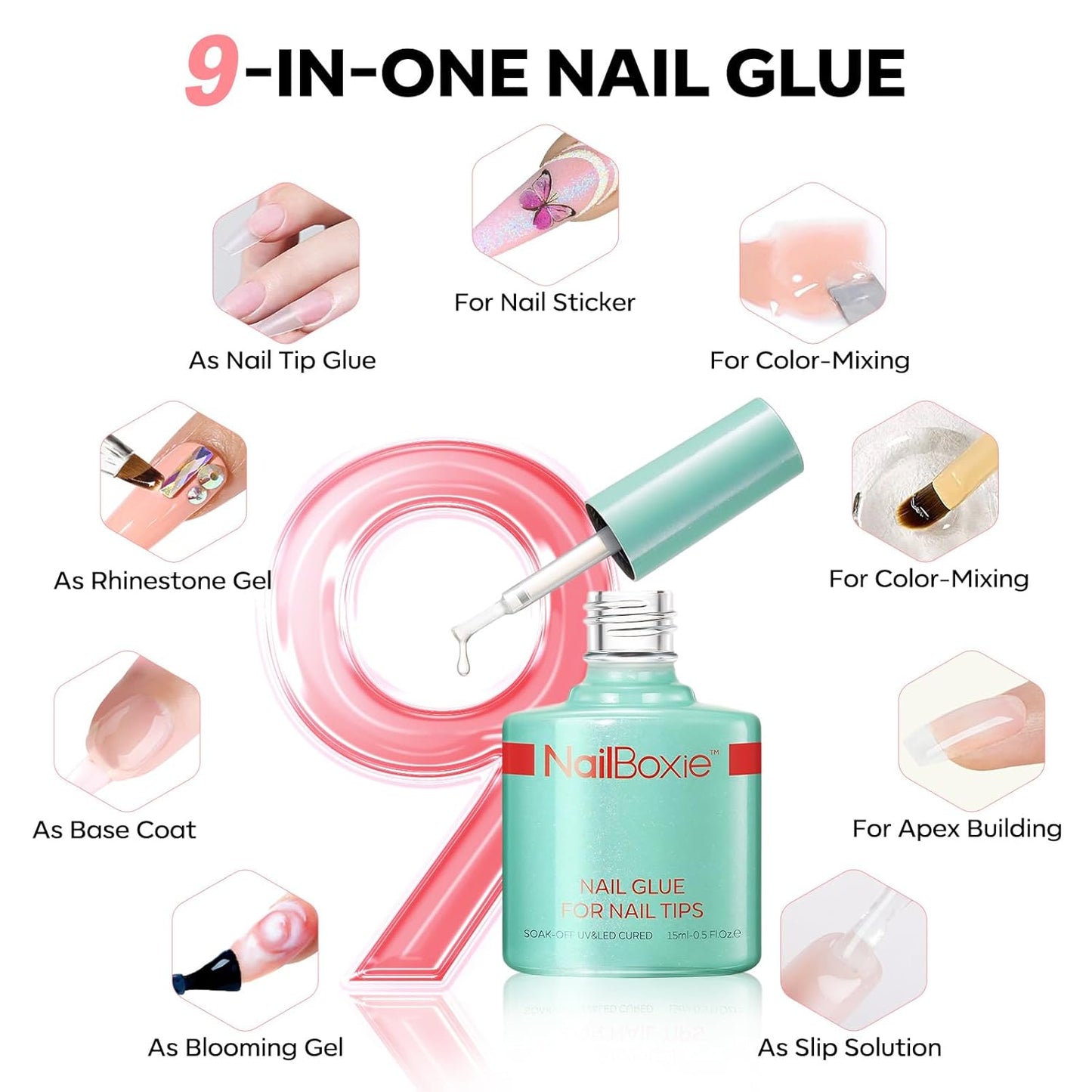 Gel Nail Kit, Top Coat, Nail Builder Gel and Nail Glue for Nail Tips, Press On Nails Kit with LED Light, 150 PCS Long Pink Square, 15 Sizes French Tip Press on Nails
