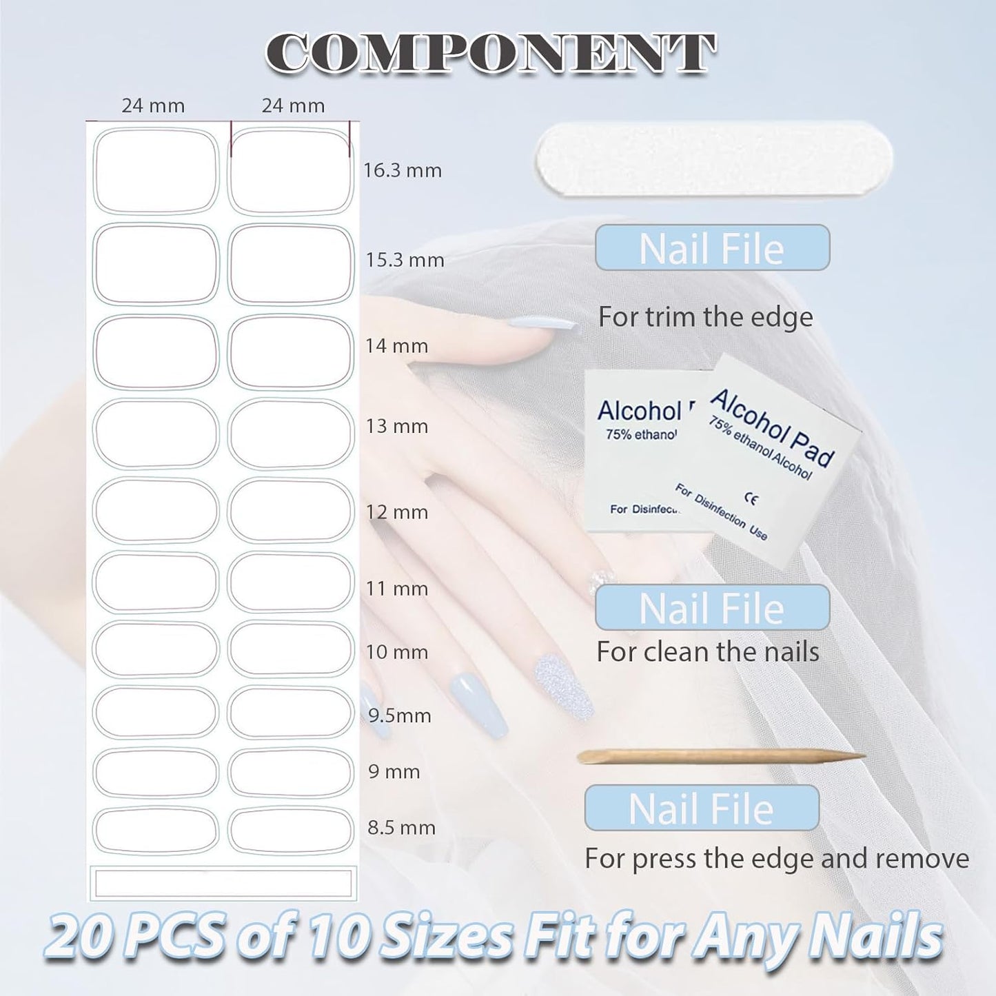 Semi Cured Gel Nail Strips, 20pcs, Long Lasting