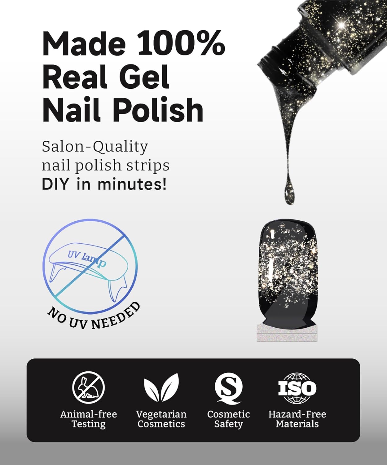 Glitter Nail Polish Strips, 32 Pcs Salon Quality Gel Nail Stickers, Long Lasting Wraps Easy to Use & Remove (Gradient Pink Violet)