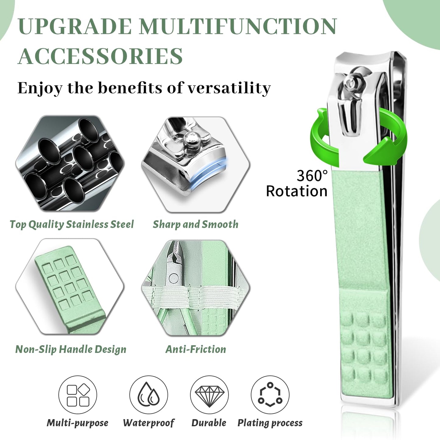 Manicure Pedicure Set, Nail Clipper Set for Men Women, Professional Manicure Kit Pedicure Kit, Nail Care Kit with Green Travel Leather Bag, Set 12 in 1