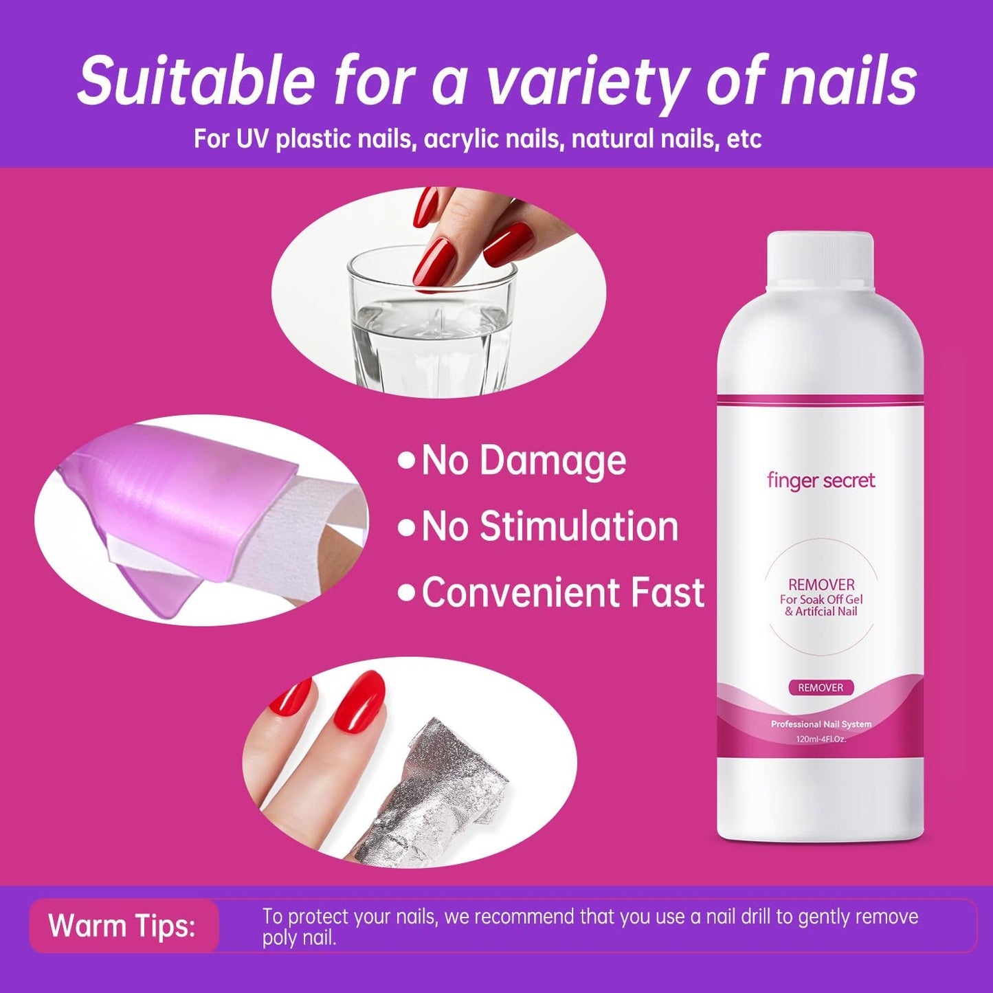 Nail Polish Remover 4Fl.Oz Nail Polish Remover Kit Professional Nail Glue Remover Quickly & Easily Remove Dip Powder Artificial Nails,Glitter Polish,Builder gel,poly gel acrylic powder.