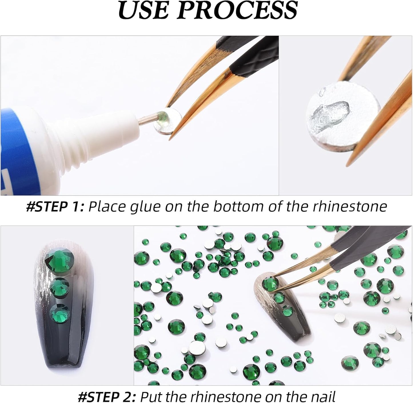 Green Flatback Rhinestones, Glass Rhinestones for Nail Art and Craft, Glue Fix, Loose Crystal Gemstones(Green, SS30, 576pcs, 6.4-6.6mm)