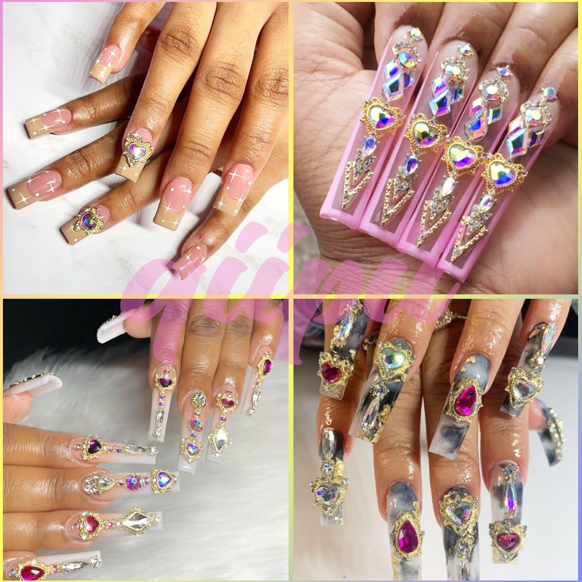 24pcs Crystal AB Luxury Nail Charms +2000pcs Crystal White AB Rhinestones 3D Big Nail Gems K9 Glass Nail Crystals Diamonds Jewels Stones Alloy Nail Art Studs Decor Supplies for Nails Crafts DIY