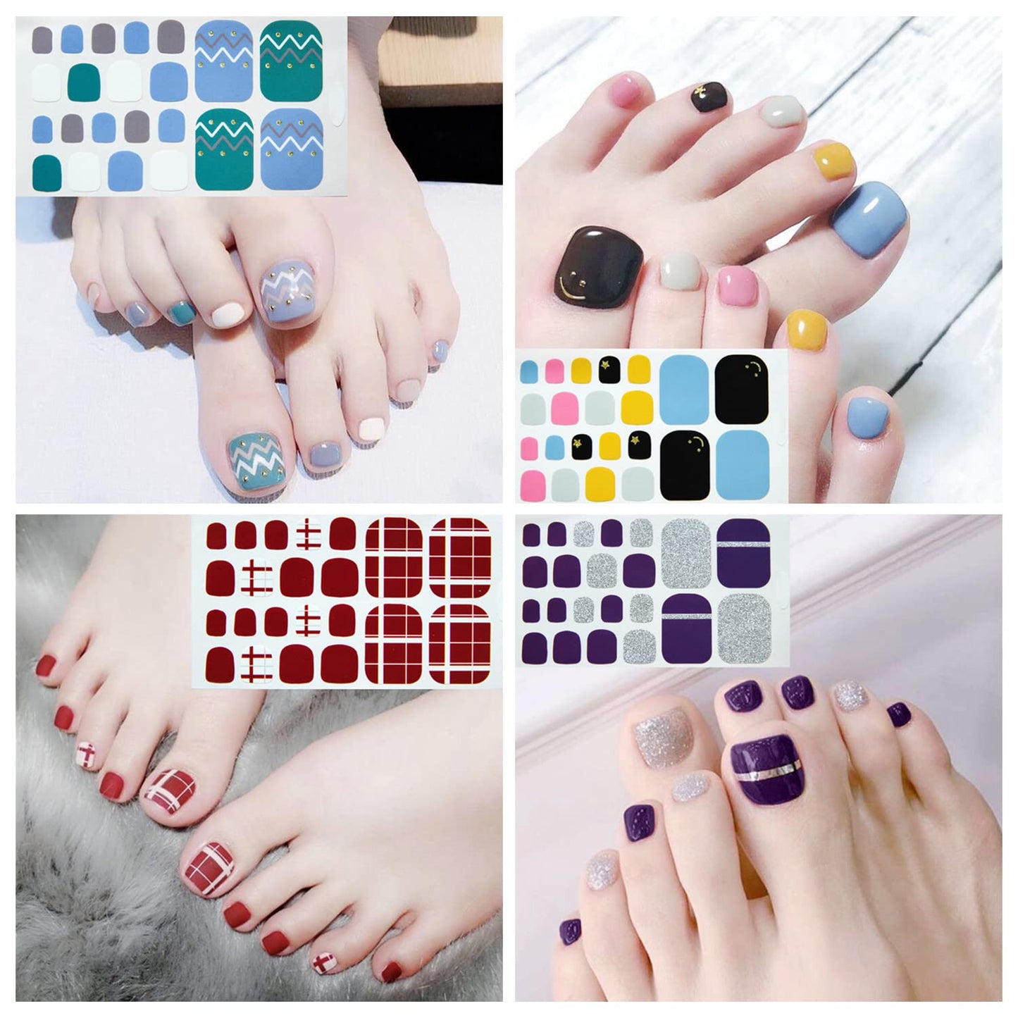 DANNEASY 30 Sheets Toe Nail Stickers Toenail Polish Strips Full Nail Wraps for Women Self Adhesive Toe Nails Polish Stickers Gel Toenails Strips Manicure Sticker Nails Art Accessories with File