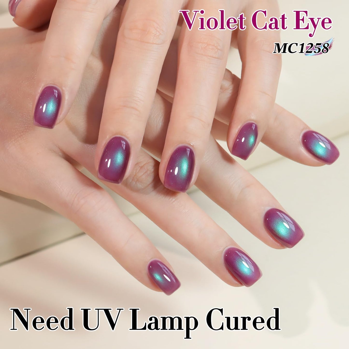 Double Rhythm 0.5 OZ Cat Eye Gel Polish with Magnet 15ML Holographic Glitter Shimmer Translucent Jelly Color Magnetic Nail Polish Salon DIY at Home (Purple Green-MC1258)