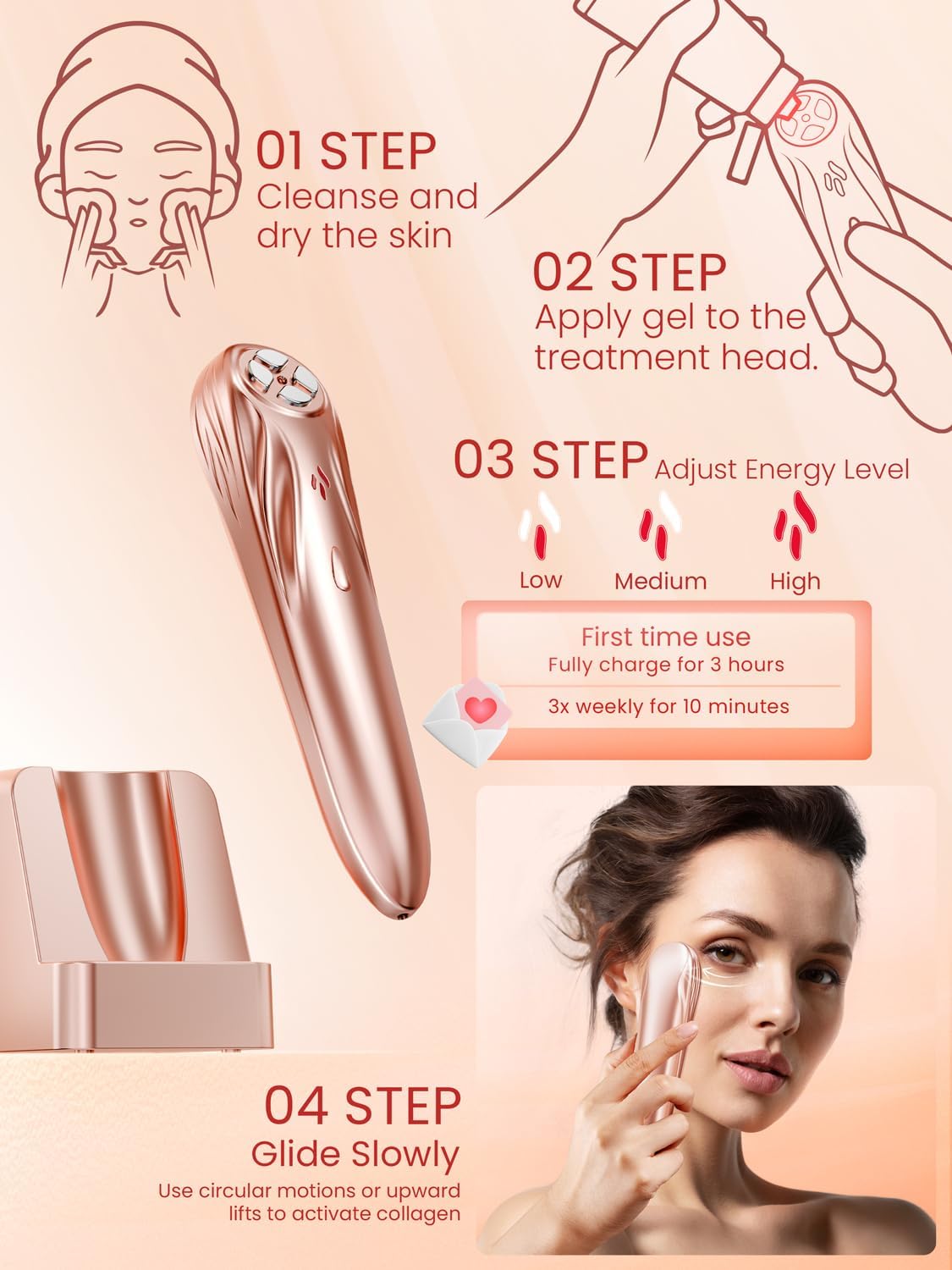 Radio Frequency Skin Tightening Device, Professional Wireless Home RF Face Machine for Anti-Aging, Wrinkle Reduction, Lifting, Firming with 3 Levels