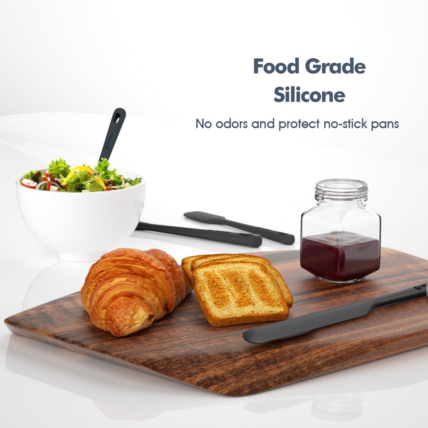 5 Pieces Silicone Spatula Set, Food Grade Rubber Spatula, Upgrade Strong Handle with Ergonomic Grip, Heat Resistant Up to 600°F for Nonstick Cookware, Cooking Black