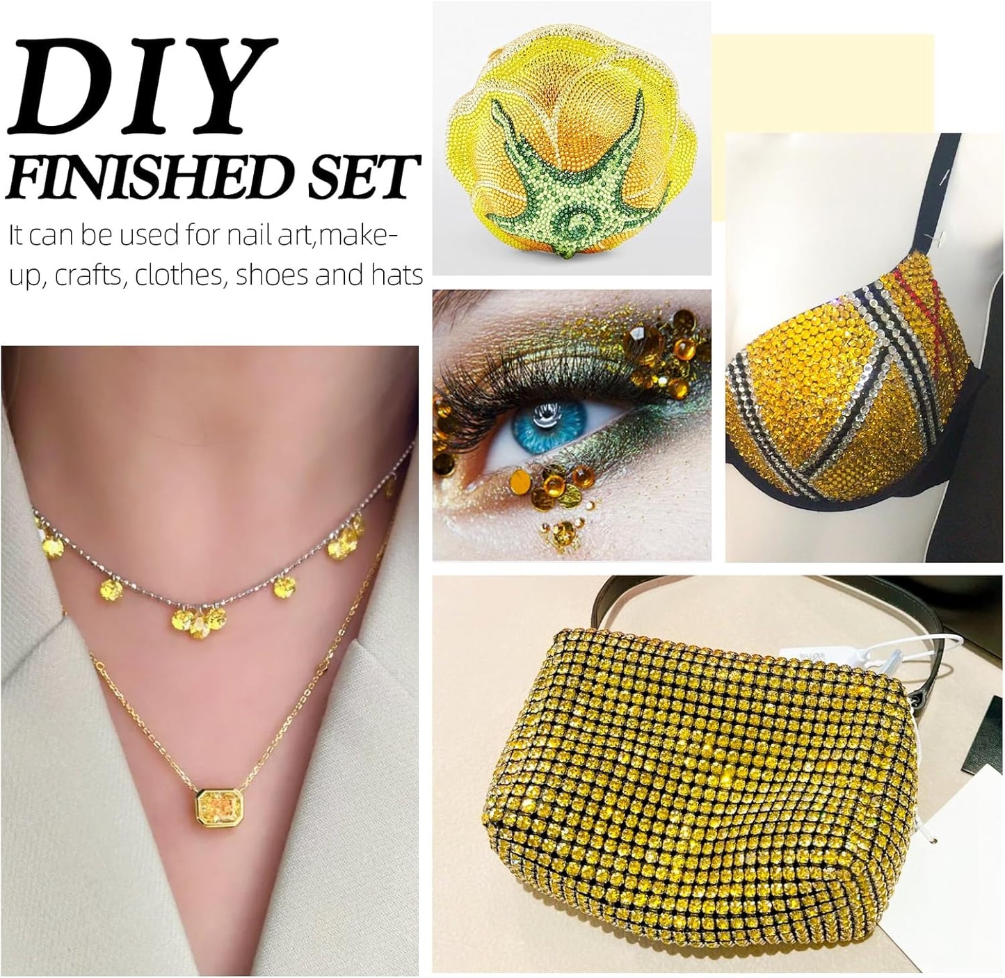 Yellow Flatback Rhinestones, Glass Rhinestones for Nail Art and Craft, Glue Fix, Loose Crystal Gemstones(Yellow, SS8, 2880pcs, 2.3-2.5mm)