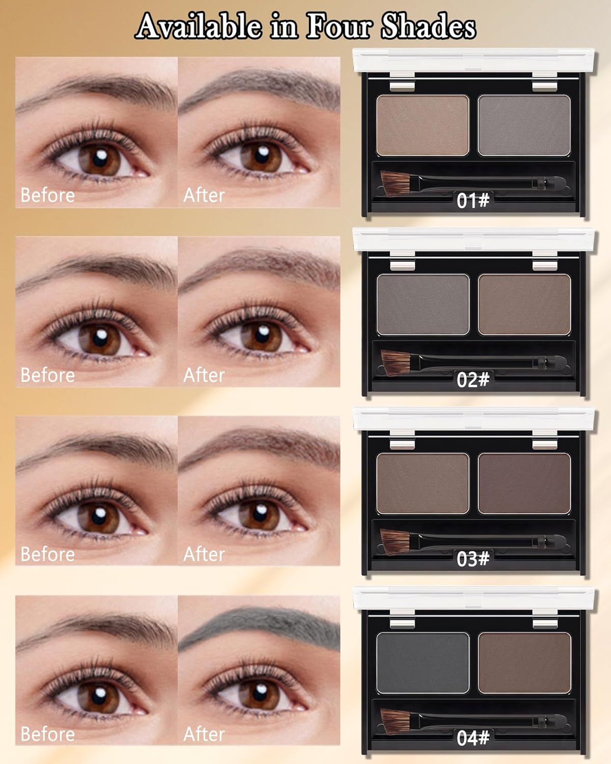 Eyebrow Powder Kit-Waterproof Two Colors Brow Powder Tinted Palette Long Lasting Up to 16H, Brown/Dark Brown Brow Filler Defined&Sculpt Natural Eyebrow Makeup for Sparse Brow with Brow Brush &Razor-03