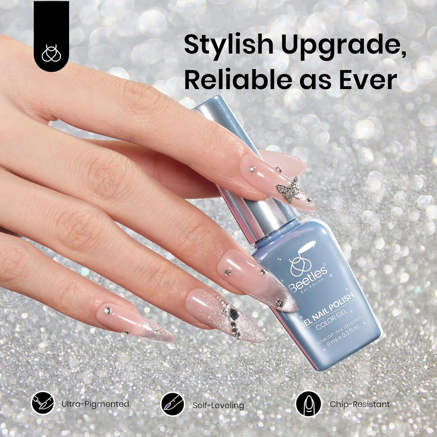 Beetles Cat Eye Gel Nail Polish, 1 Pcs 9ml Sliver Glitter Cat Eye Sliver Dreamscape with Magnet Soak Off LED Nail Manicure DIY Art Home Salon Gifts for Women