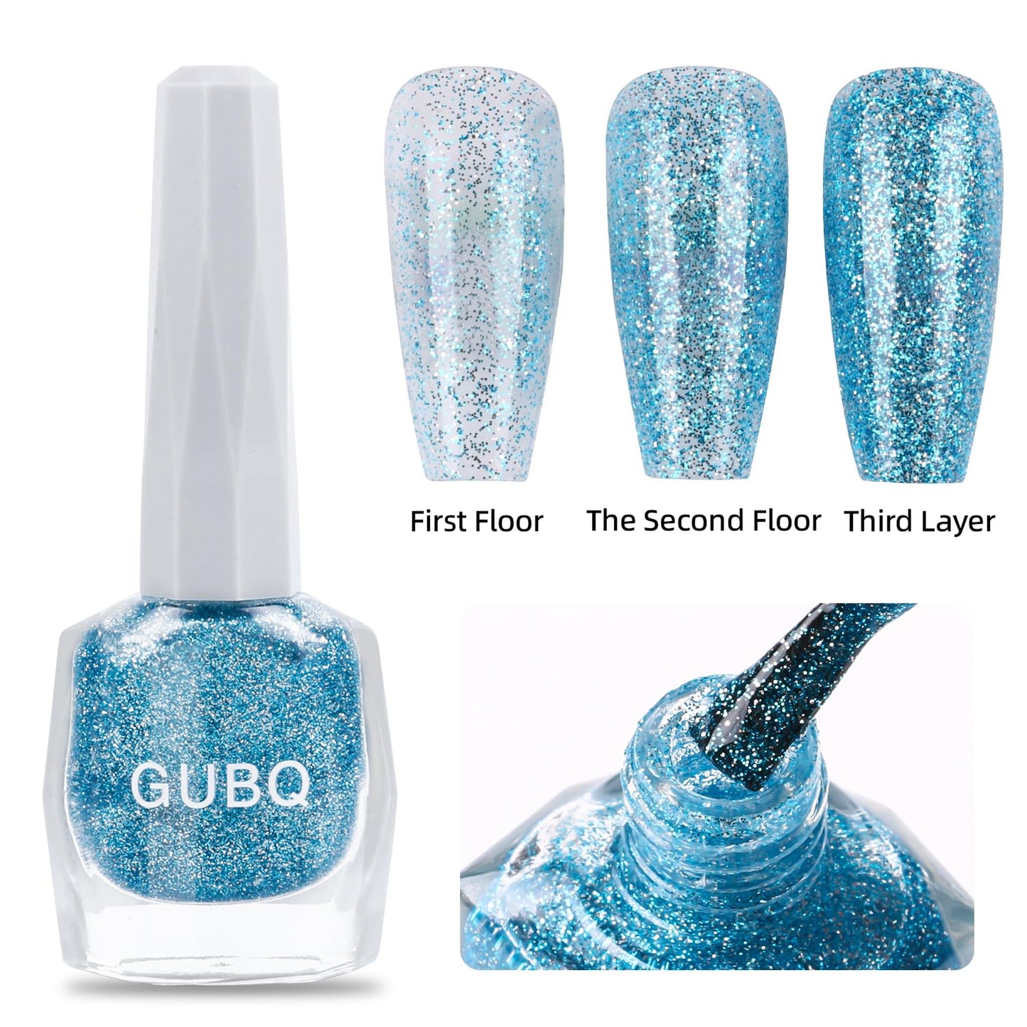 Major Dijit Quick Dry Nail Polish 12ml/0.41fl oz Glitter Blue Regular Nail Lacquer Fast Drying & Long Lasting Nail Polish Nail Art Effect for Nail Salon
