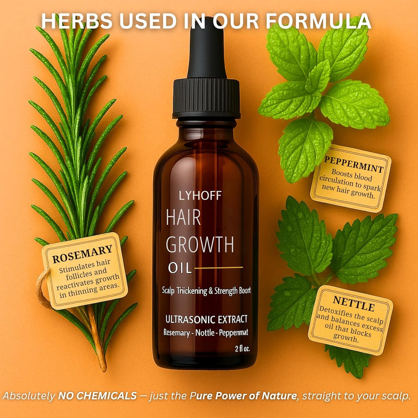 Hair Growth Oil with Ultrasonic Micronized Rosemary, Nettle & Jojoba Oil – Deep Absorption Treatment for Hair Regrowth & Thinning Hair – Vegan, Chemical-Free – Bonnet & Massager Included – 2oz