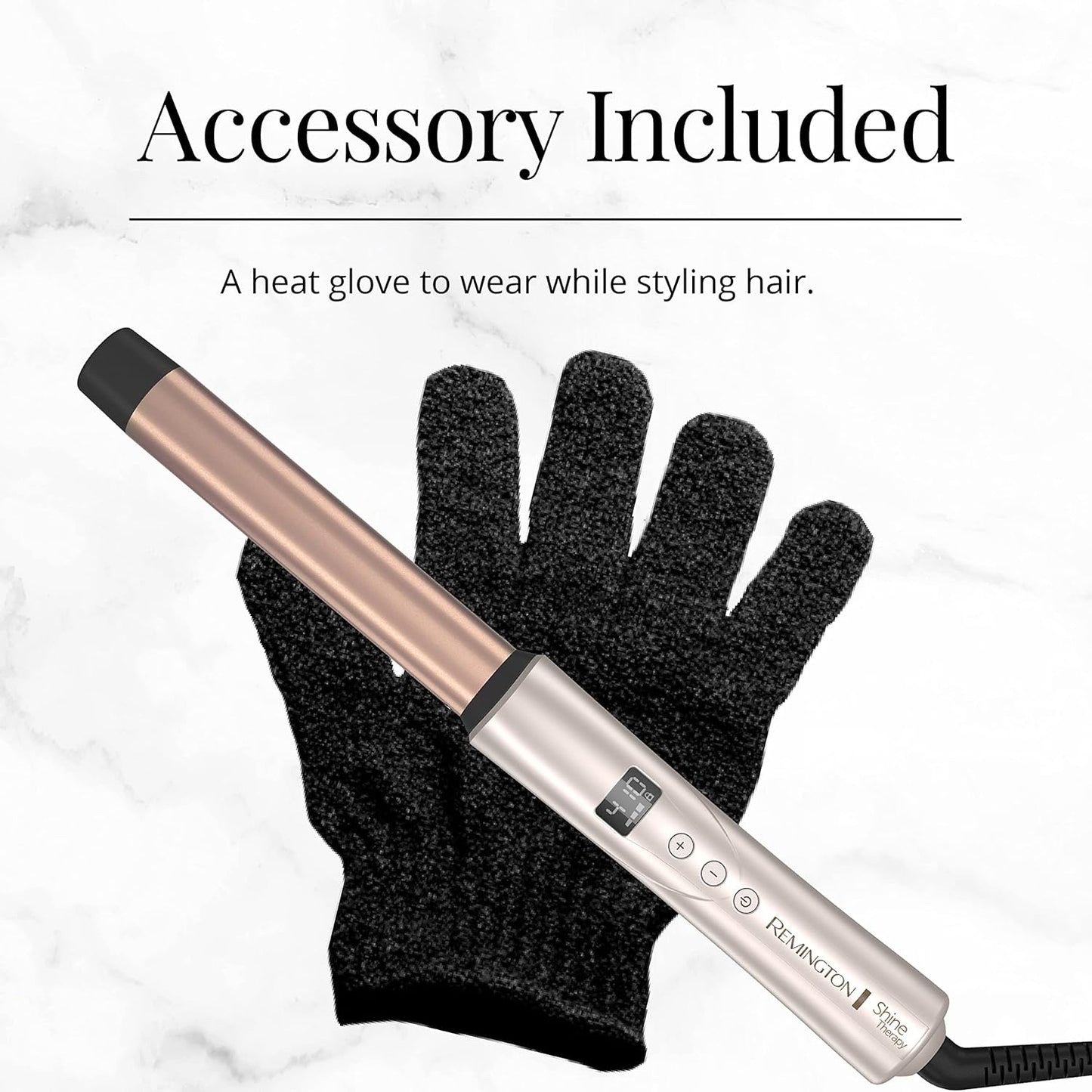 REMINGTON Shine Therapy Argan Oil & Keratin Infused 1 Inch Straight Barrel Curling Wand for Loose Waves, Includes Heat Glove