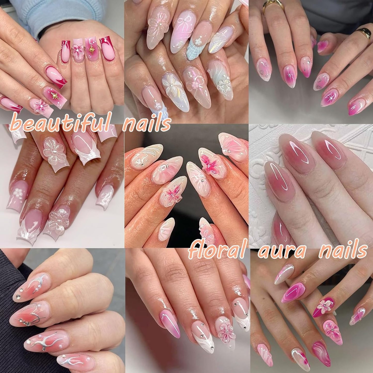 Blush Flower Nail Art Stickers Decals 5D Embossed Nail Decals Spring Summer Frangipani Nails Art Design Self-Adhesive Accessories 3D Flower Nails Stickers for Women Decoration