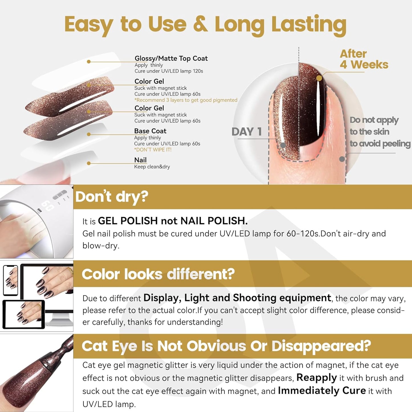 YTD Likomey Cat Eye Gel Nail Polish,15ml Brown Holographic Translucent Neutral Velvet Jelly Sheer Shiny Magnetic Gold Glitter Fall Winter UV Color Varnish with Magnet Stick,MY386