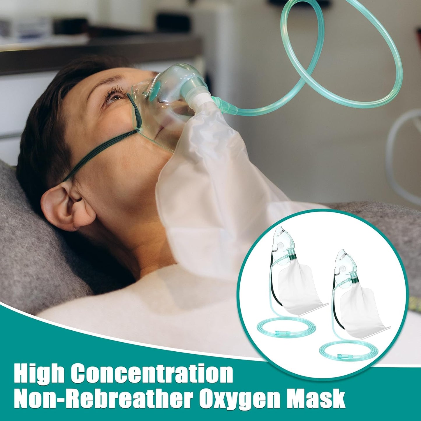 Geiserailie 2PCS XL Non Rebreather Oxygen Mask with Reservoir Bag, Non Rebreathing Oxygen Mask with 6.6ft Tubing and Adjustable Elastic Strap