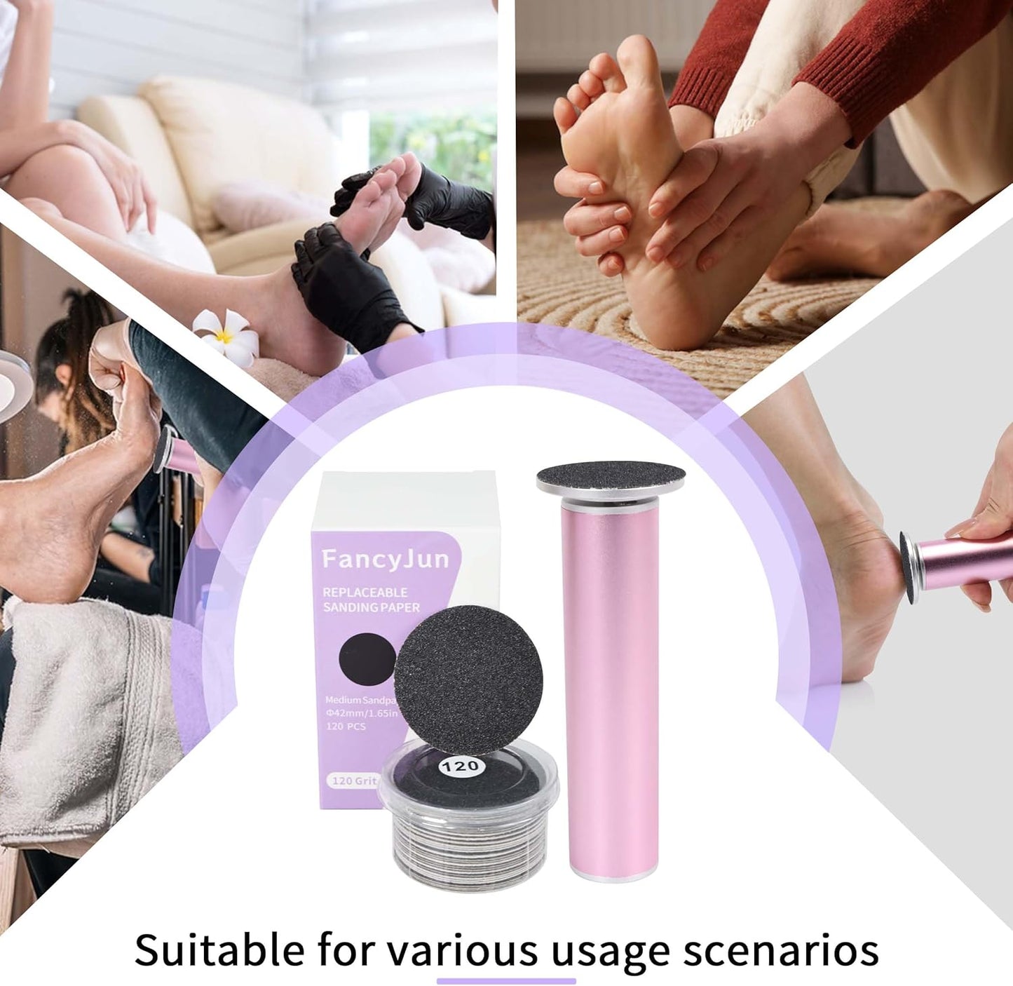 120PCS Medium 120 Grit Replaceable Sandpaper Discs for Electric Foot Callus Removers - 42mm/1.65in Smoothing Foot File Refills - Daily Foot Maintenance & Softening