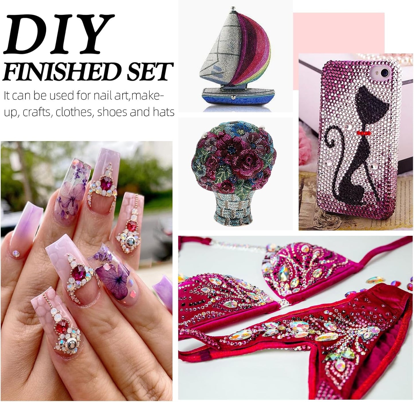 Purple Flatback Rhinestones, Glass Rhinestones for Nail Art and Craft, Glue Fix, Loose Crystal Gemstones(Purple, SS10, 1440pcs, 2.7-2.8mm)