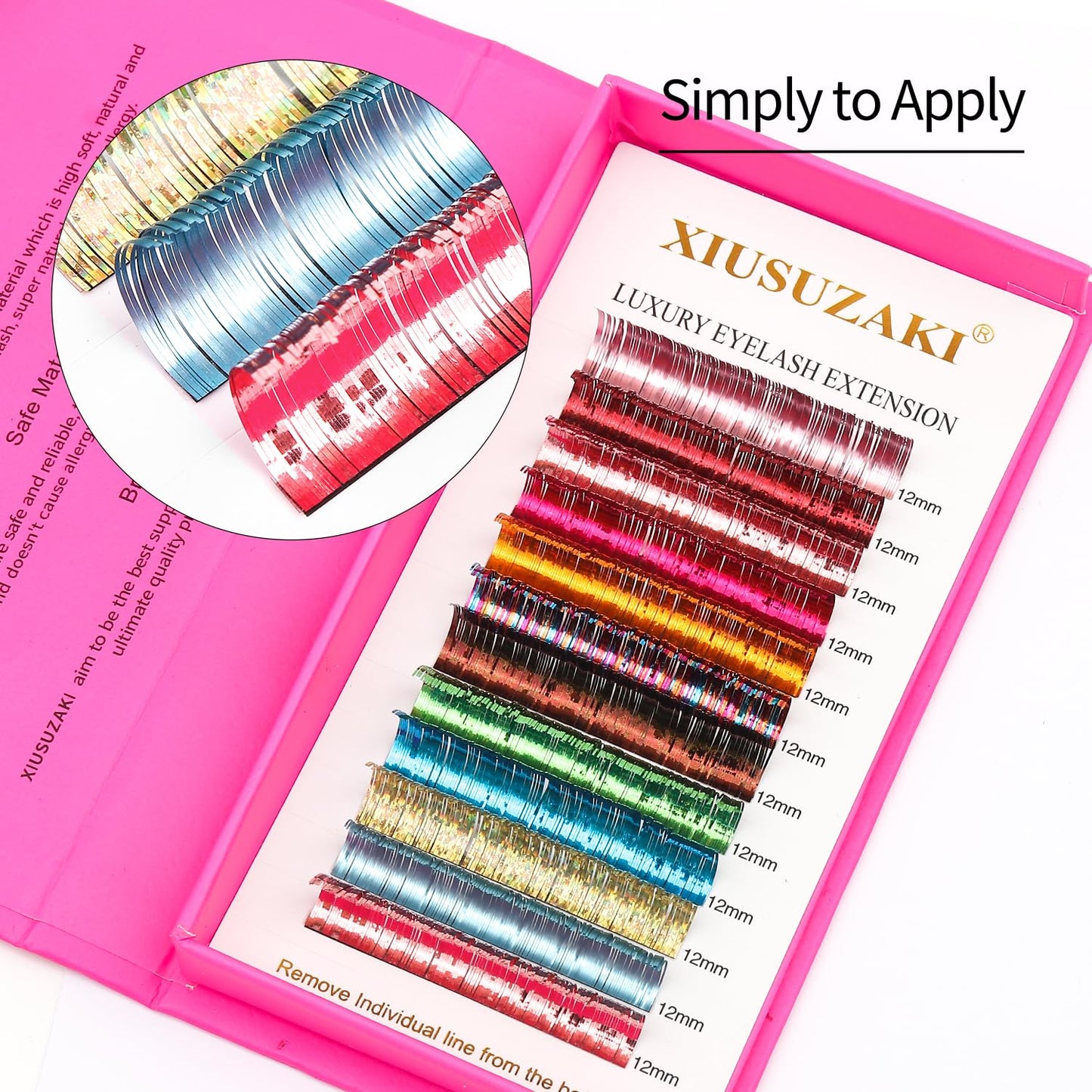 Glitter Spike Tinsel Eyelash Extensions 0.07 Colored Lashes Extension D Curl Lashes 15mm Lash Extensions Soft False Eyelashes Volume Lashes 12 Rows Professional Use(Glitter,0.07-D,15mm)