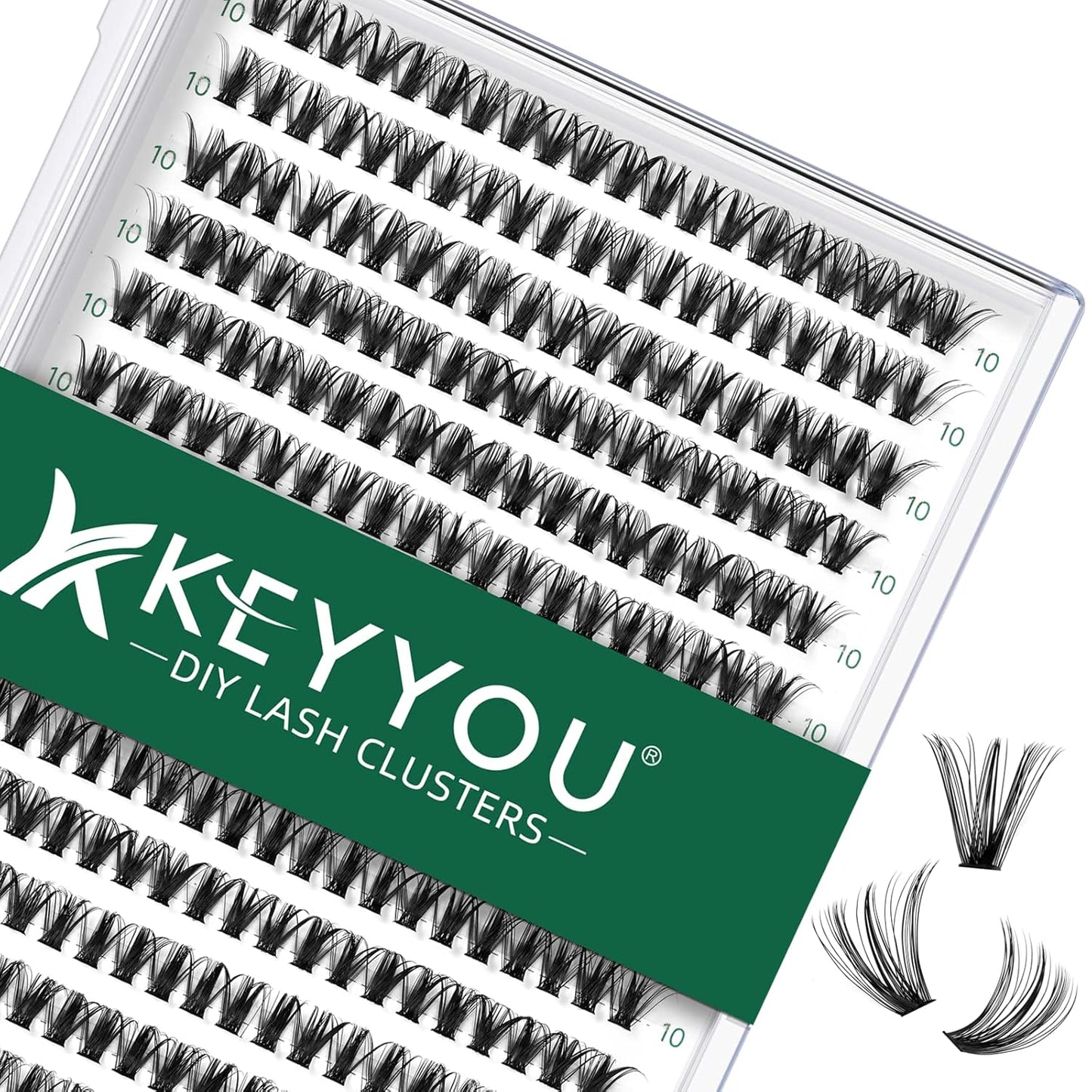 Lash Clusters 300pcs Individual Lashes 40D 0.07C Curl 10mm DIY Eyelash Extension KEYYOU Large Tray Volume Soft&Natural Cluster Lashes(40D-0.07C,10)