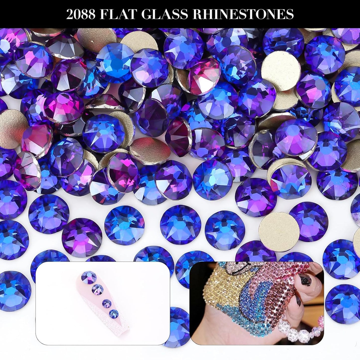 Novani Purple Velvet Rhinestones 1440pcs Flat Back Round Rhinestone Style 2088 Sparkly Crystal Gemstones for Nail Art and Crafting SS16,3.8-4.0mm