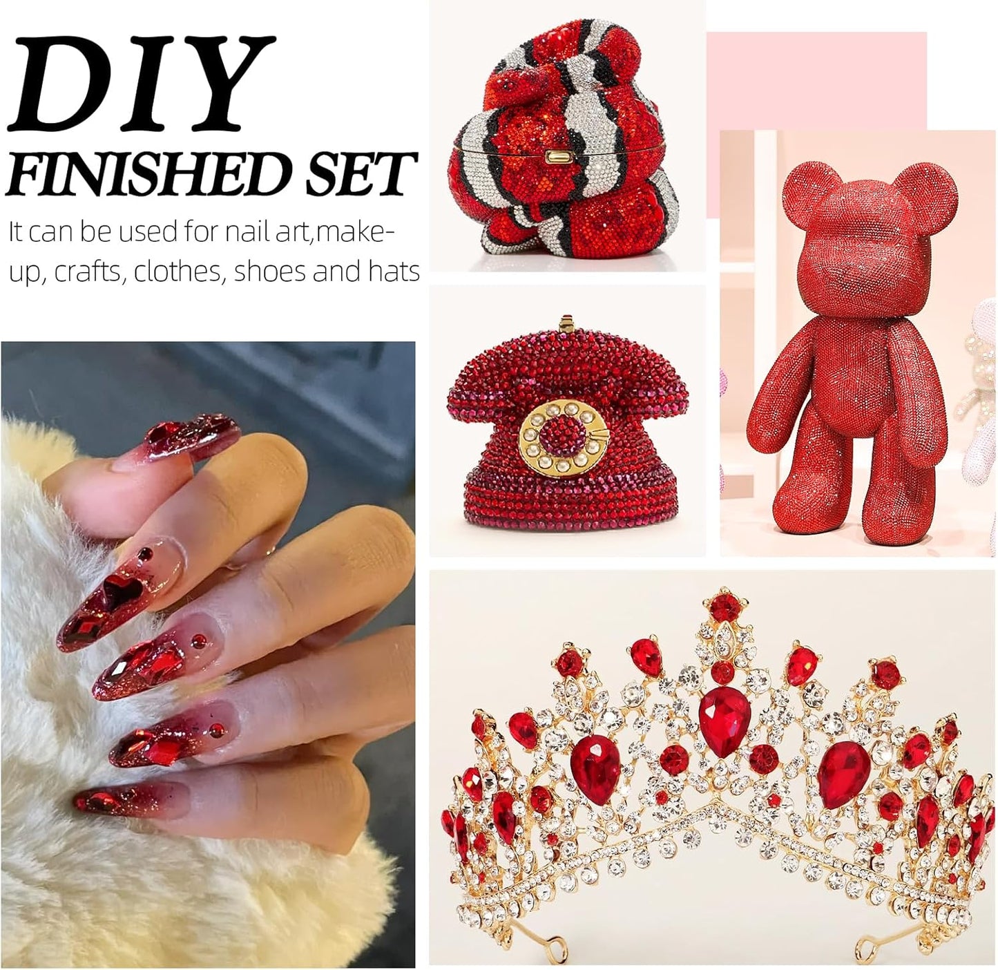 Red Flatback Rhinestones, Glass Rhinestones for Nail Art and Craft, Glue Fix, Loose Crystal Gemstones(Red, SS16, 2880pcs, 3.8-4.0mm)