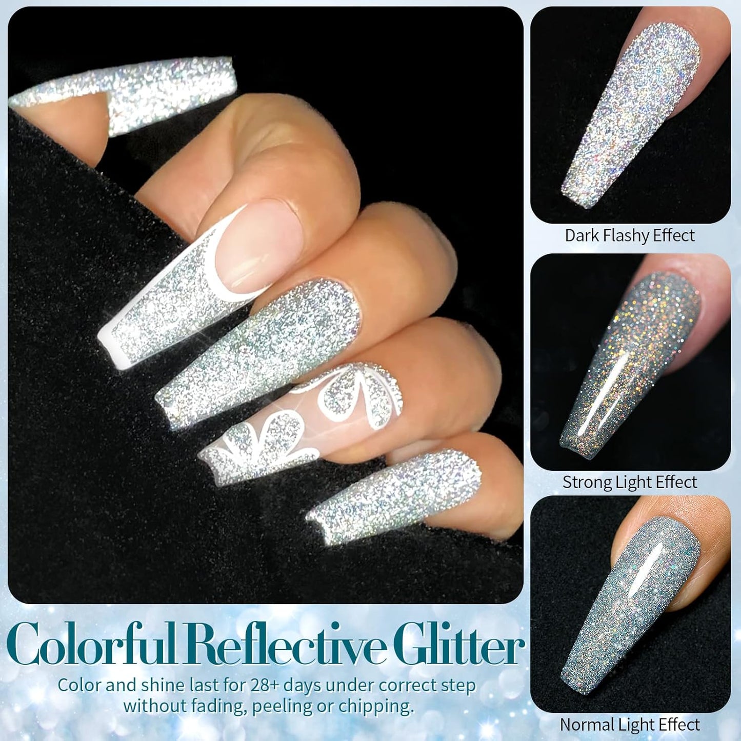 Born Pretty Reflective Glitter Gel Nail Polish Shimmer Sequins Sparkly Shiny Disco DJ Glitter Sequins Nail Polish 6PCS 7ML