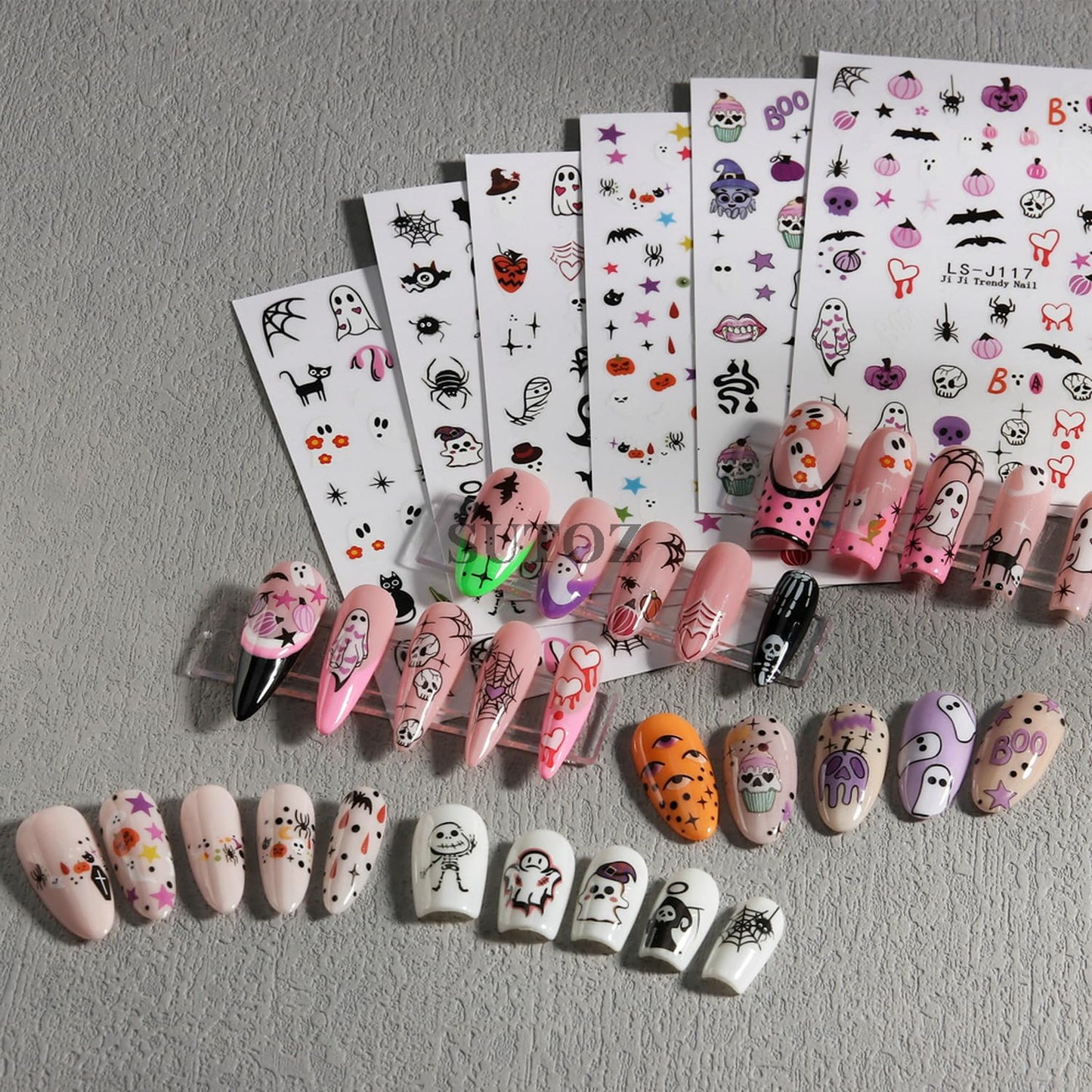 6 Sheets Halloween Nail Art Stickers 3D Self Adhesive Cute Coal Ball Ghost Skull Designs Pumpkin Nail Stickers Spider Web Stars Bat Nail Decals Sticker Halloween Nails Art Supplies for Women