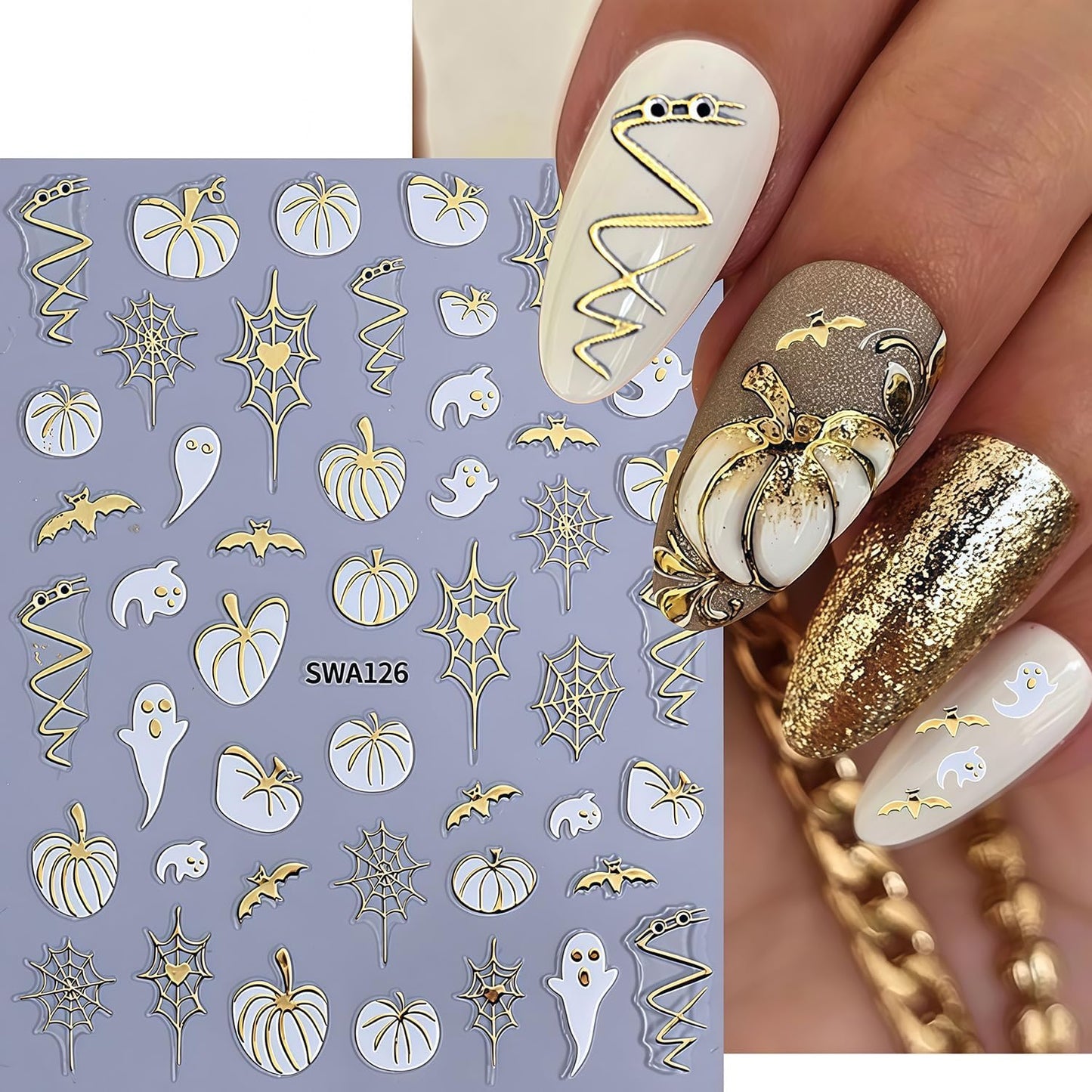 8 Sheets Fall Halloween Nail Stickers for Nail Art Pumpkins Nail Decals 3D Self-Adhesive Autumn Maple Leaf Cute Ghost Pattern Design Sticker Decoration for Women DIY Holiday Party Nails Supplies