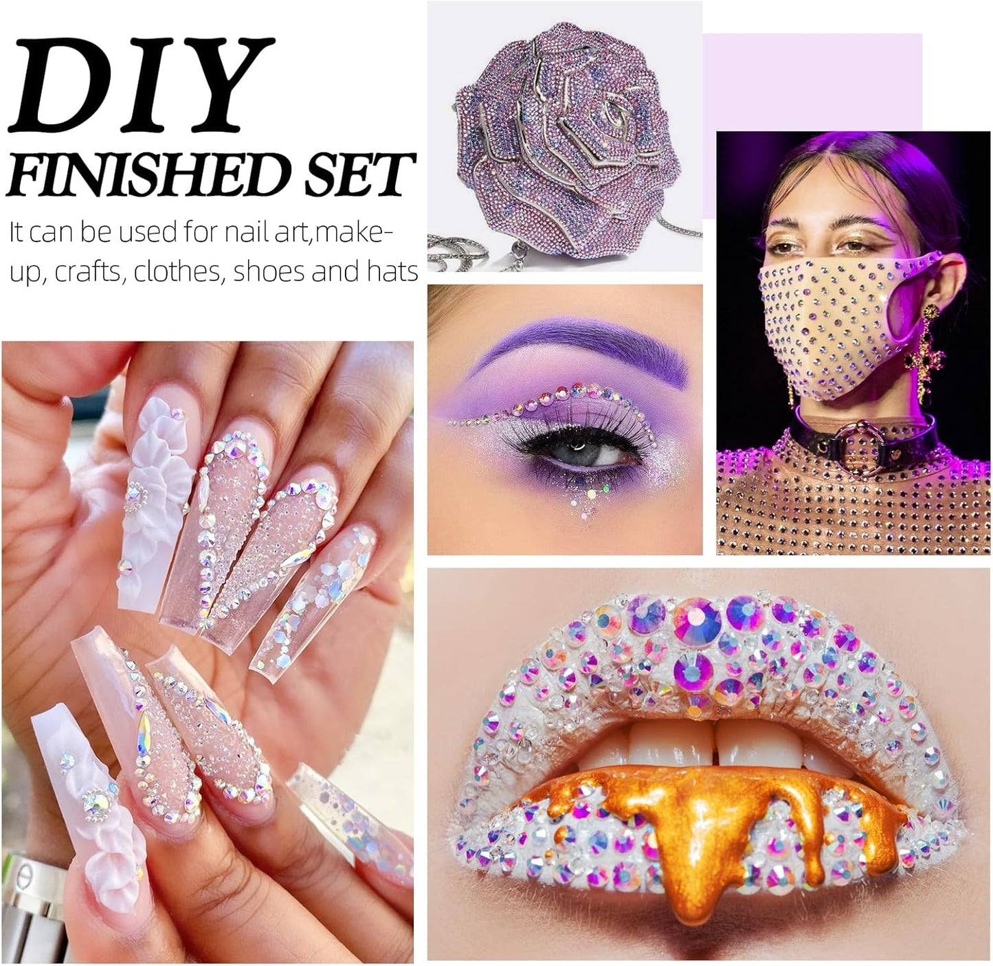 Crystal AB Flatback Rhinestones, Glass Rhinestones for Nail Art and Craft, Glue Fix, Loose Crystal Gemstones(Crystal AB, SS10, 2880pcs, 2.7-2.8mm)