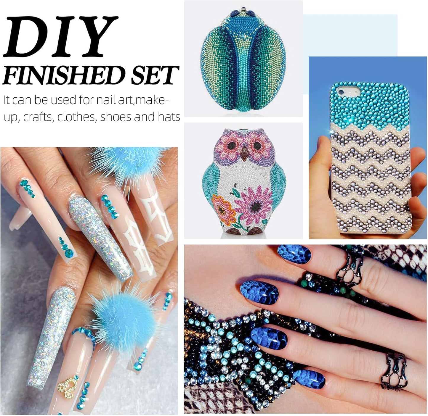 Aquamarine Flatback Rhinestones, Glass Rhinestones for Nail Art and Craft, Glue Fix, Loose Crystal Gemstones(Aquamarine, SS8, 2880pcs, 2.3-2.5mm)