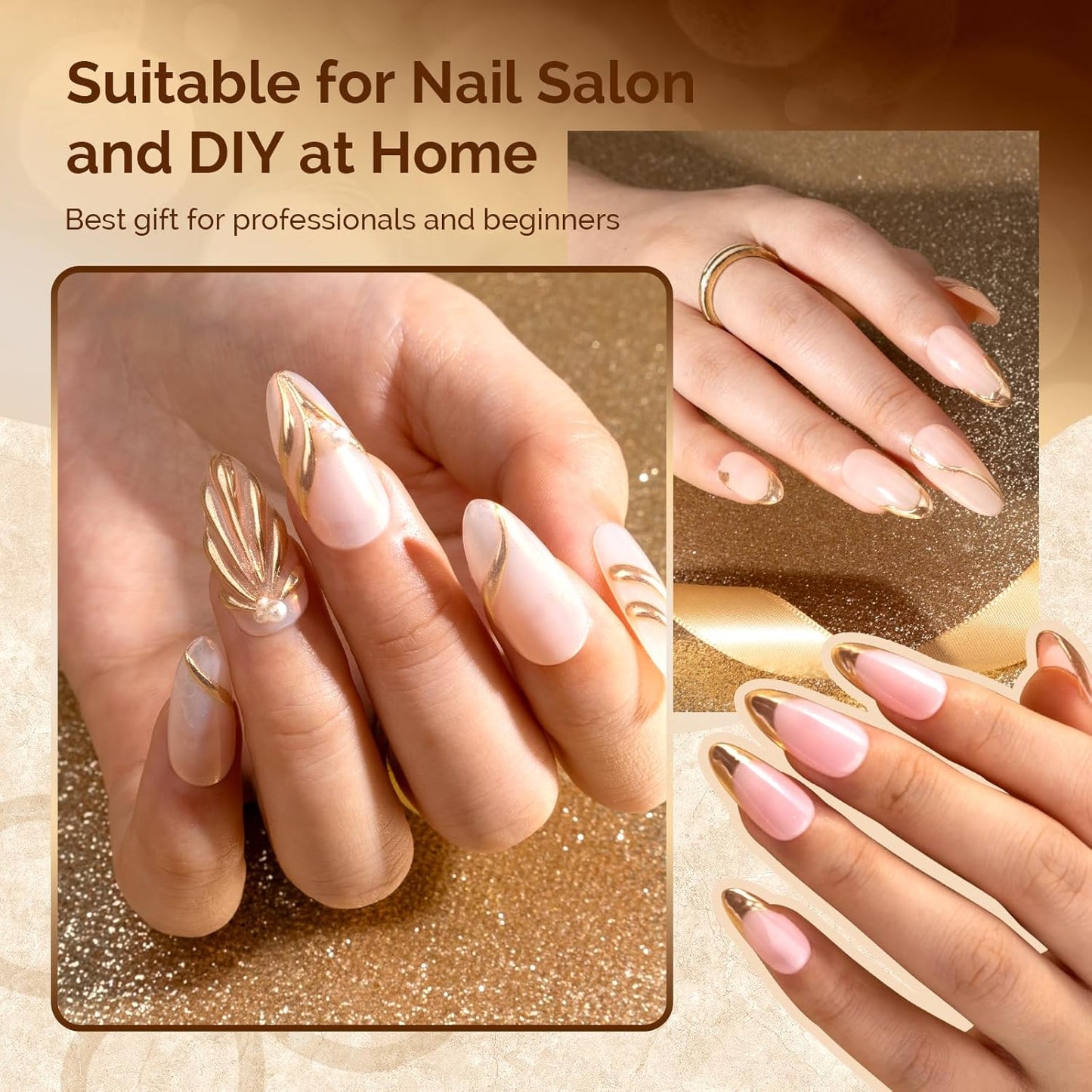 MelodySusie Champagne Gold Chrome Nail Powder for Gel Nails,Metallic Mirror Effect Pigment Stylish and Technological Fine Glitter for Home DIY Salon Use