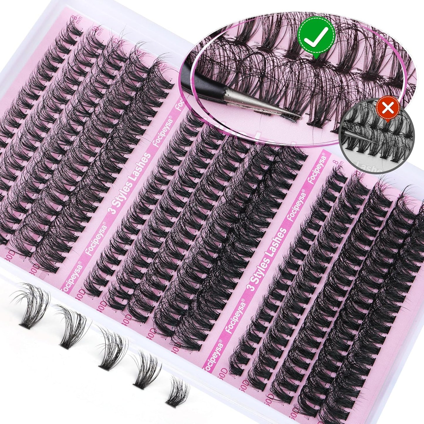 Full Volume Lash Clusters DIY Lash Extension 300pcs Clusters Lashes D Curly Eyelash Extension 8-16mm Individual Lashes Mink for Self Application at Home by Focipeysa (Mink Lash Clusters 8-16mm)
