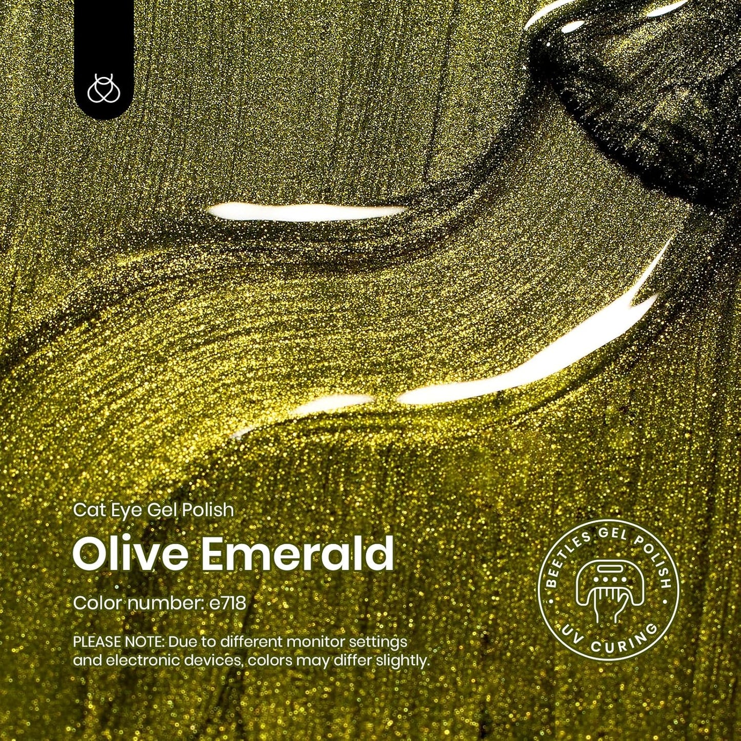 Beetles Olive Green Cat Eye Gel Nail Polish, 15ML Holographic Glitter Magnetic Soak Off UV Nail Art Manicure Gifts for Women