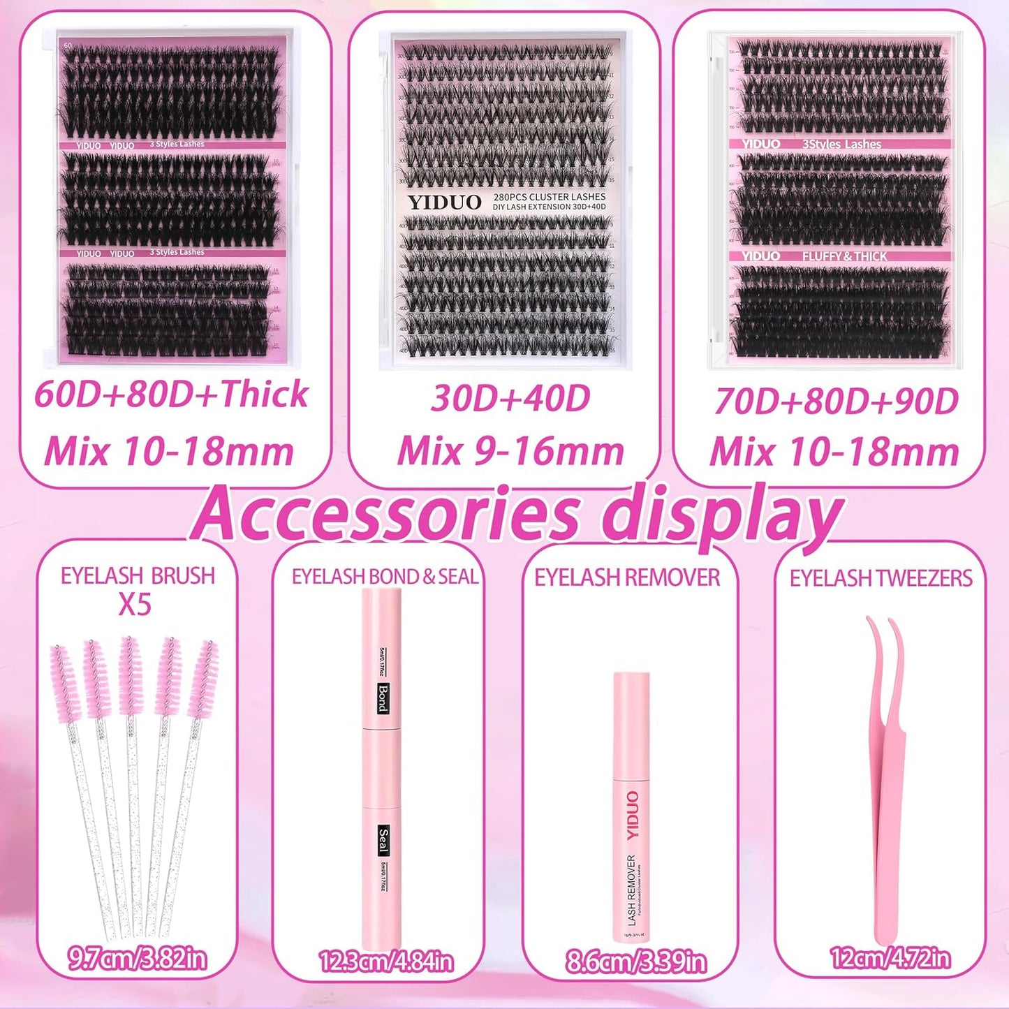 Lashes 7 style Mixed C-Curl False Eyelashes Extensions Clusters Lashes Kit Gift Packs 835Pcs with Bond&Seal Faux Mink Individual Lash Wholesale Pack DIY Individual Fake Eyelashes Box