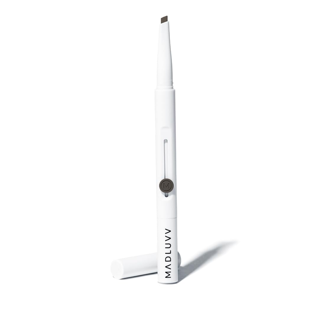 MADLUVV Exacto Brow Pencil for Flawless, Long Lasting, Realistic Brows with Dual-Ended Design Featuring Retractable Blade Tip for Precise Hair Like Detail and Blending Brush - Brunette