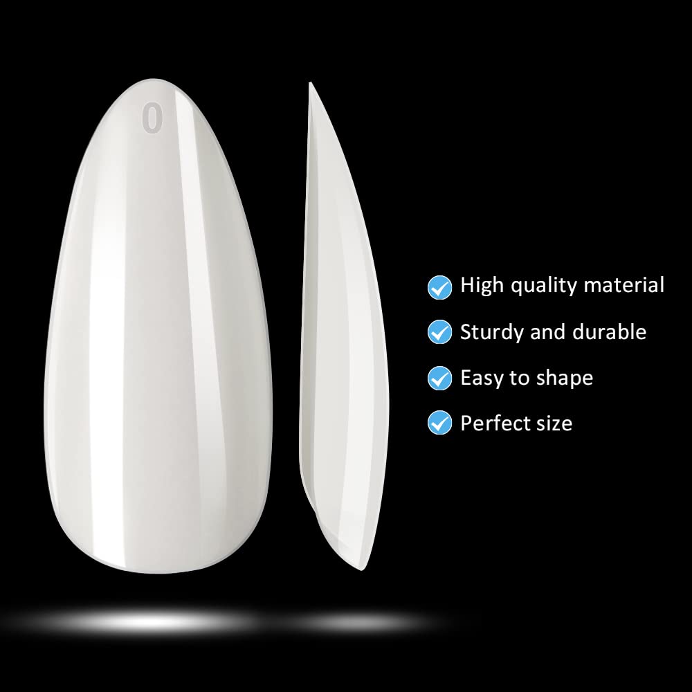 Almond Nail Tips Short - INFELING 500Pcs Full Cover Nail Tips, Acrylic False Fake Nails with Box for Nail Salons and DIY Nail Art, 10 Size, Natural