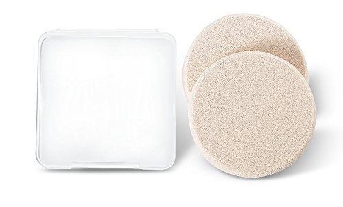 OWLFAVO 2pcs Round Makeup Sponges with 1 Travel Case, Beauty Face Primer Compact Powder Puff, Blender Sponge Replacement for Cosmetic Flawless Foundation, Sensitive and All Skin Types