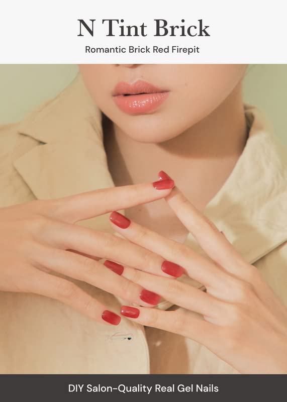 ohora Semi Cured Gel Nail Strips (N Tint Brick) - Red, Tint, Works with Any UV/LED Lamps, Salon-Quality, Long Lasting, Easy to Apply & Remove - Includes 2 Prep Pads, Nail File & Wooden Stick