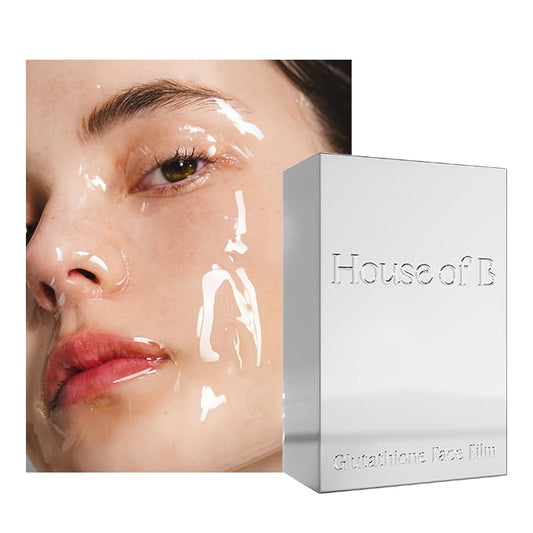 House of B Glow Glutathione 2-Step Face Film Set for Wrinkle Reduction & Skin Tone Enhancement, Shine Your Light with 12 Counts Korean Mask