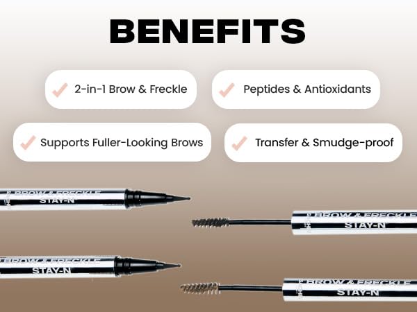 Sacheu Brow & Freckle STAY-N Tinted Eyebrow Gel & Faux Freckle Pen — 2-in-1 Longwear Water Resistant Brows Tint, Cruelty-Free & Vegan, Cafe Mocha