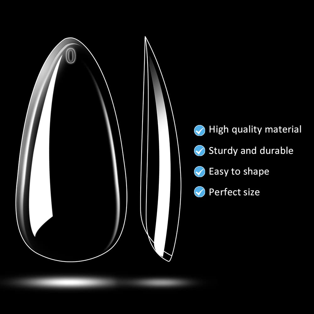 INFELING Almond Nail Tips - 500Pcs Almond Full Cover Nails for Acrylic Nails Professional, Clear Fake Nails with Box for Nail Salons and DIY Nail Art, 10 Size