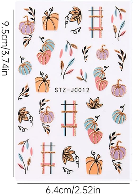 Fall Nails Stickers Autumn Leaves Nails Sticker 3D Embossed Maple Leaves Self Adhesive Sticker Nail Decals Glitter Pumpkin Thanksgiving Nail Art Decal Fall Decals for Nail DIY Manicure 4Sheet