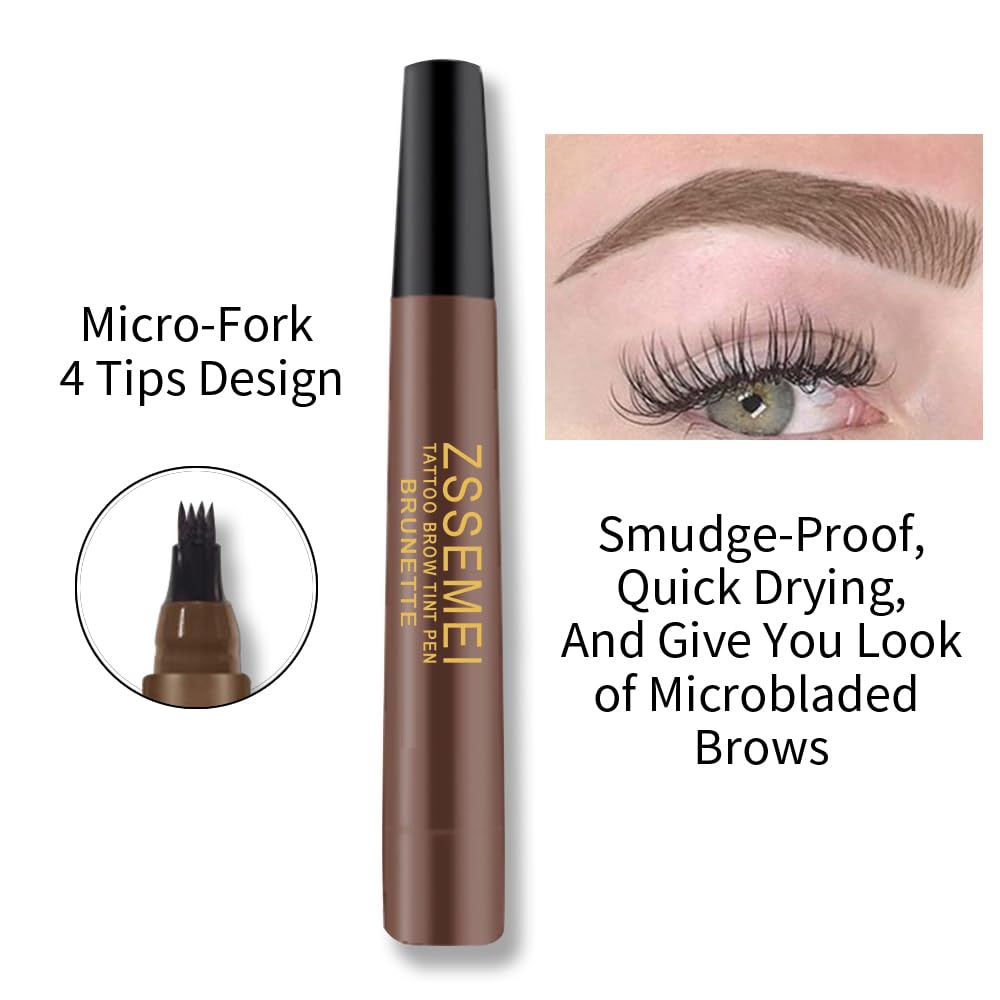 Waterproof Eyebrow Pen - Microblading Tattoo Brow Pencil, 24 Hours Long Lasting, Creates Natural Looking (Brunette - 2 PCS)