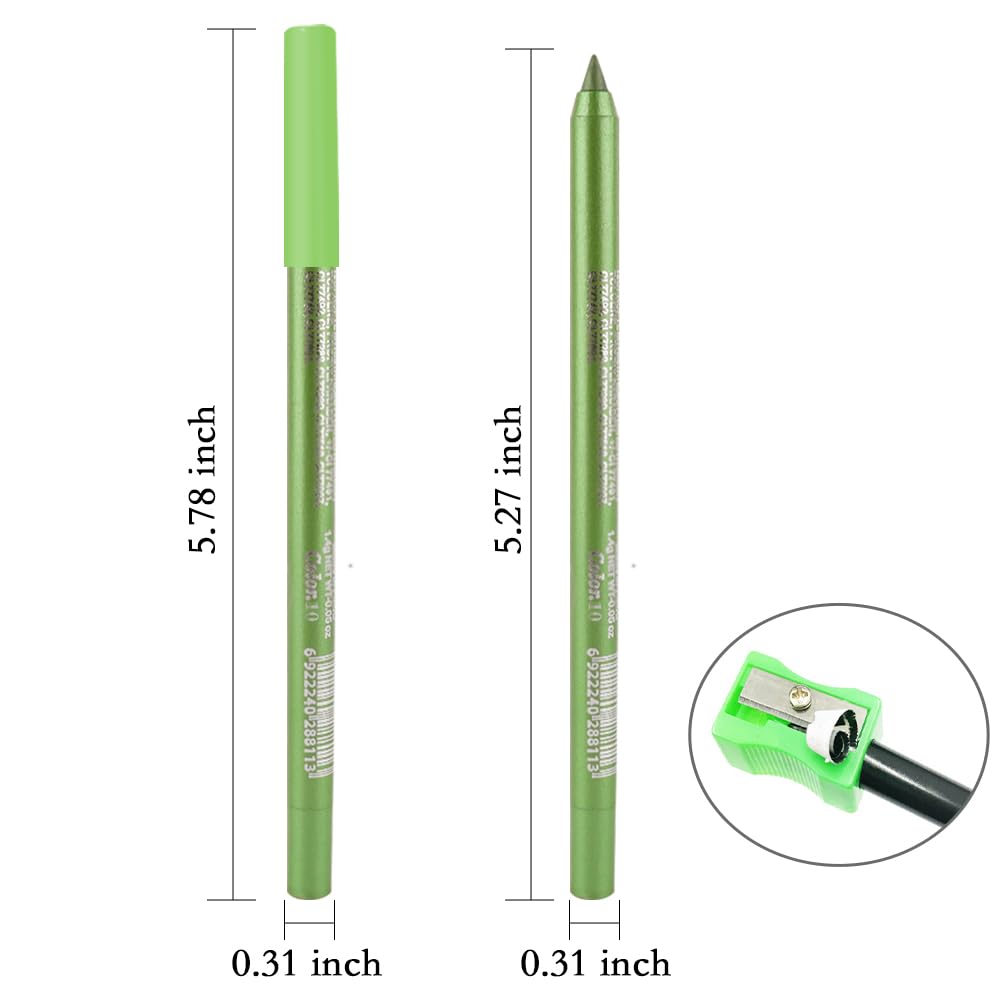 evpct Green Glitter Eyeliner Pencil for Eyes, Apple Avocado Green Metallic Shimmer Eye Liner Pencil Makeup Waterproof Smudge Proof, Colored Gel Waterline Eyeliner Face Eye Paint Stick Halloween Makeup