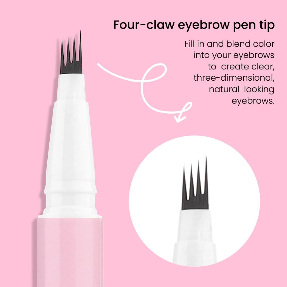 evpct 1Pcs Black Brown Magic Microblading Eyebrow Contouring Pen Brow Pencil, with 4 Brush Micro-Fork-Tips Precise Applicator, Dual-ended Eyebrow Brush, Hair Like Strokes, Natural Looking Brows