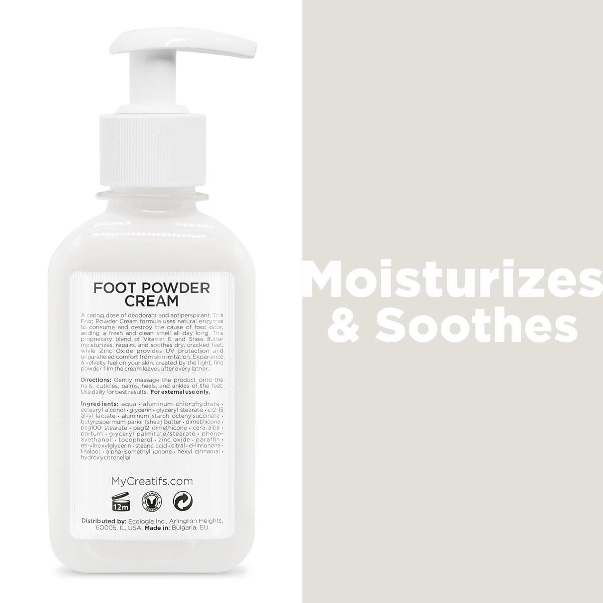 Foot Powder Cream for Dry Cracked Heels, Odor Control, and Intense Skin Hydration, 8.5 fl. oz., with Shea Butter and Vitamin E