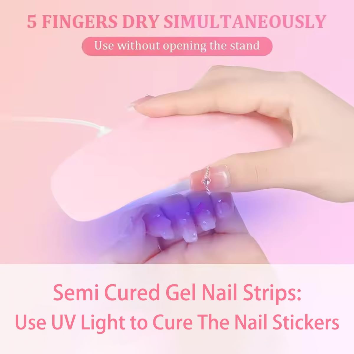Semi Cured Gel Nail Stickers Decals Solid Color Gel Polish Strips Set Pink Self-Adhesive Design Real Nail Strips for Women DIY Waterproof Manicure Kit Party Nails Decoration 1 Sheets